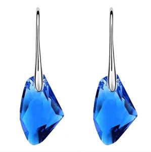 Dark Blue Crystal Rock Silver Drop Dangle Hook Earrings